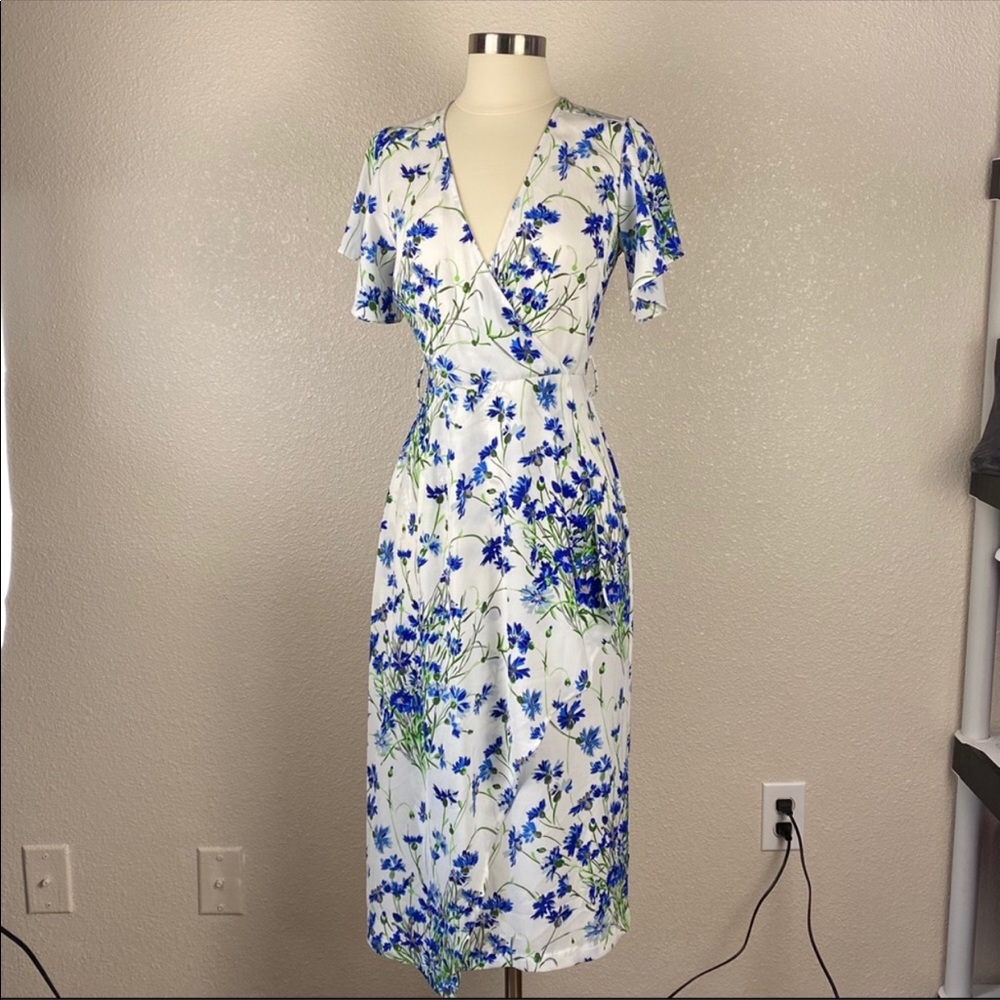 White dress blue flowers